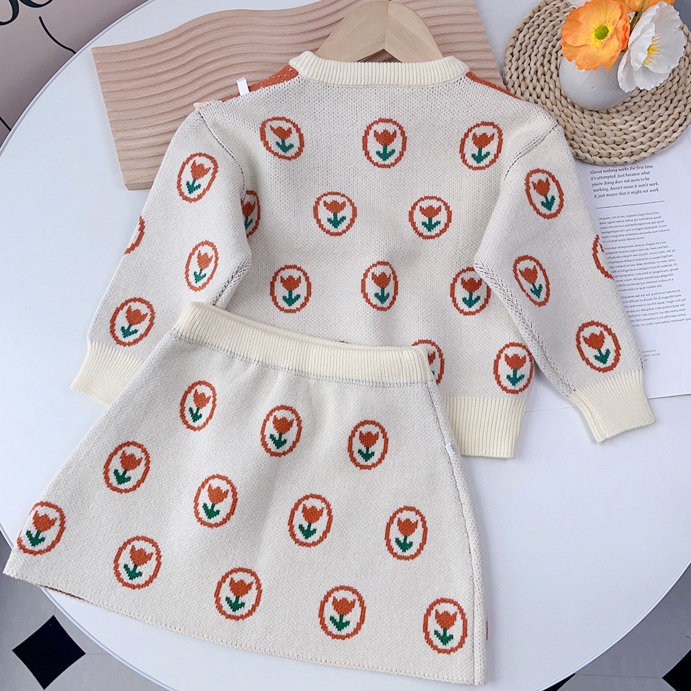 Pull pour enfants, Cardigan tricoté pour filles, ensemble deux pièces, petite robe parfumée, nouvelle collection automne_voghion.com