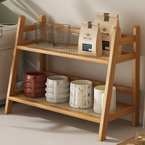 Ins woven minimalist double-layer desktop storage rack, cup, cosmetic, snack organizer shelf, figure display and sorting stand