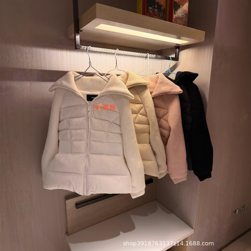 In-Stock Winter Original Mk New 90% Goose down Women's Turn-Down Collar Knit Patchwork Waist-Cinching down Jacket