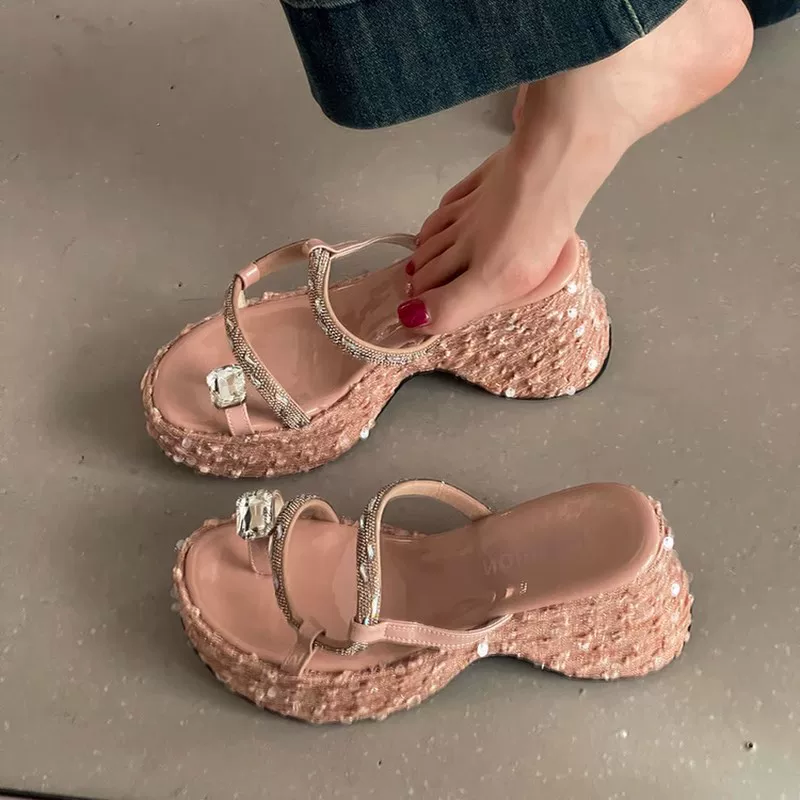 Сланцы-платформа, летняя обувь, модные прозрачные ногтевые sequins, высокий слайд