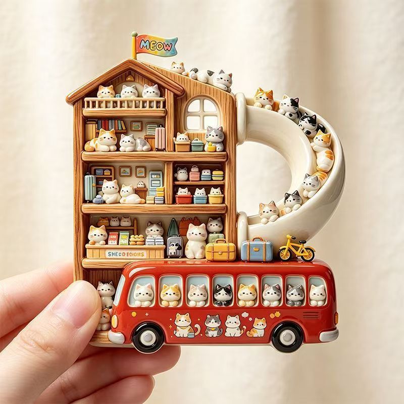 【Cat House Bus】Resin 3D Relief Refrigerator Magnet Personalized Creative Decorative Souvenir High-Grade Magnetic Attraction 【Cat House Bus】Resin 3D Relief Refrigerator Magnet Personalized Creative Decorative Souvenir High-Grade Magnetic Attraction