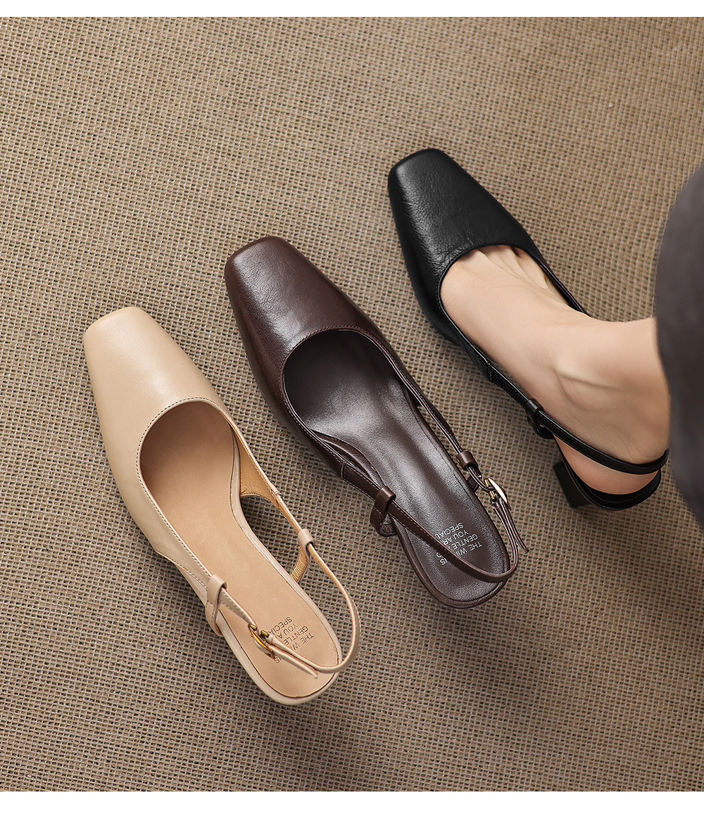 Sandal nữ cao gót 6,5 cm mũi hở quai khóa da bò — màu nâu chi tiết 2