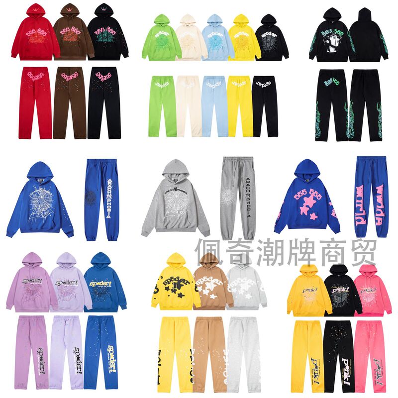 Cross-border Foreign Trade Sp5der Collection Stars Spider Foam Letter Printing fleece-lined Sweater Hood Pants suit