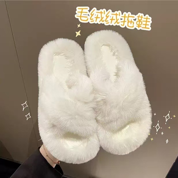 网红爆款厚底毛毛拖鞋女外穿新款轻奢软底踩屎感室外秋冬季拖鞋女|undefined