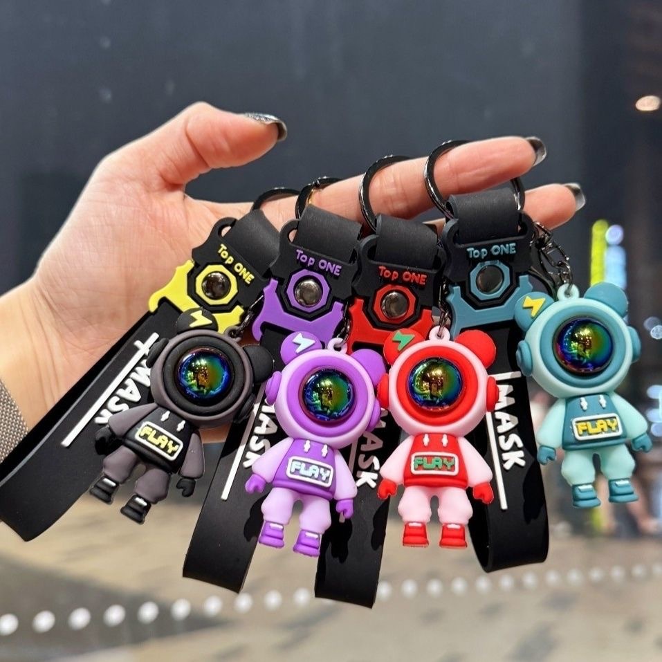 Estilo explosivo, juego de moda simple, llavero de oso relámpago, pegamento suave tridimensional, llavero de oso de dibujos animados, colgante de bolsa al por mayor