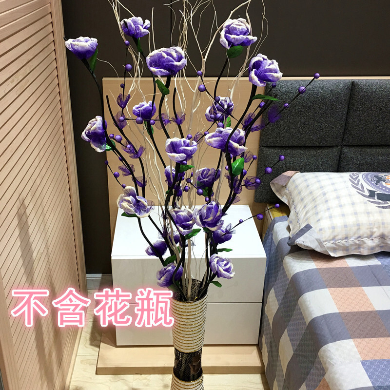 装饰花摆件叶脉干花带盆客厅落地花玄关荷花牡丹干枝插花新房书房