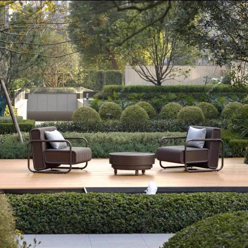 Combinación de sofá al aire libre impermeable y protector solar diseño paisajístico departamento de ventas silla de negociación de muebles de ingeniería individual