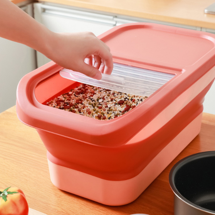 Manufacturer household rice bucket moisture-proof and insect-proof kitchen supplies storage pet ration bucket folding rice box folding rice bucket