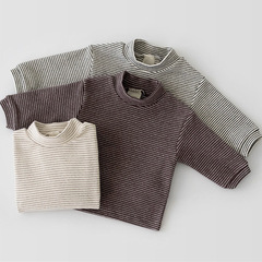 Korean version Instagram infant and children's undershirts, unisex half-length collar long-sleeved T-shirts for toddlers, small children's pure cotton tops