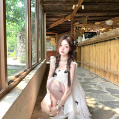 仙气薄纱公主娃娃裙小个子连衣裙法式甜美蝴蝶结飞飞袖设计感新款