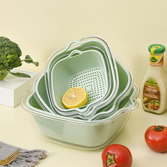 Double-layer PET transparent drain basket for washing vegetables, household kitchen vegetable basket, fruit plate, multi-functional fruit washing filter bowl