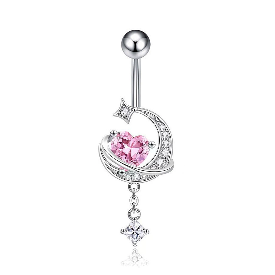 Belly Button Ring, Stainless Steel & Copper, Pink Zircon Accent, Multiple Style Options