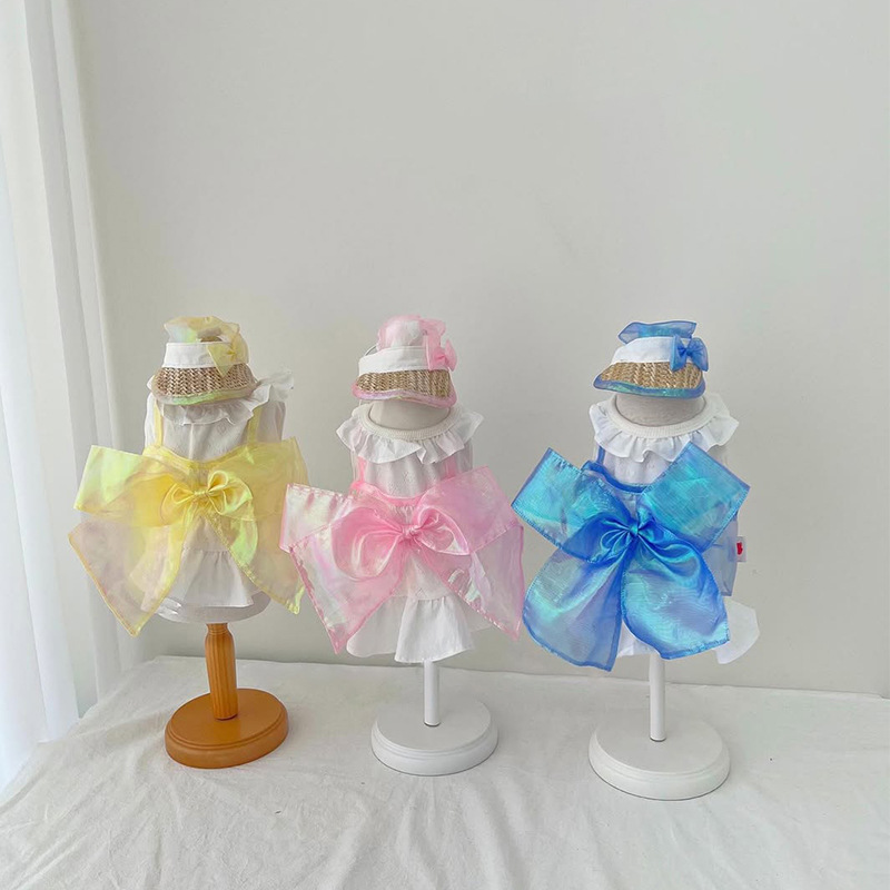Primavera y verano perro princesa viento dama fluir gran lazo vestido de algodón falda de gato ropa para perros