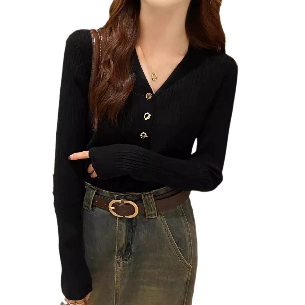Приятный телу осенний вязаный свитер, с длинным рукавом, стиль Шанель
