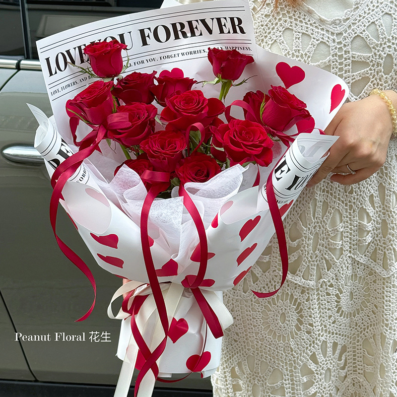 Qixi Día de San Valentín Ángel amor de flores papel de embalaje de película de perla plástico impermeable Diopp materiales hechos a mano