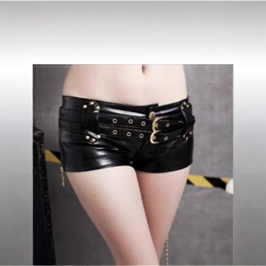 Side Slit Versatile Y2K Retro Nightclub Ultra-Low Waist Bodycon Pu Leather Ultra-Short Boot Shorts for Women