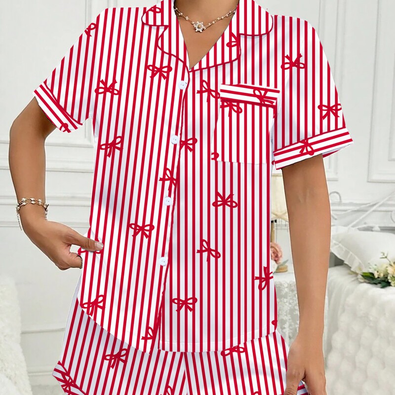 Cross-Border Valentine's Day Series New Model Tk Amazon Red Striped Milk Silk Double Short Pajamas Cross-Border Loungewear