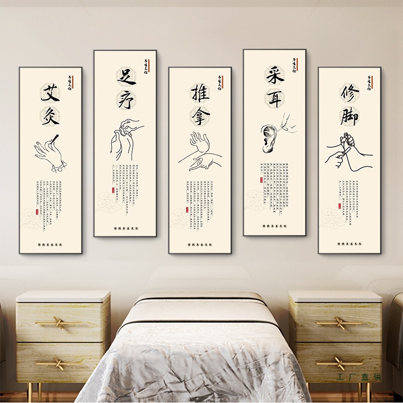 Traditional Chinese Medicine Health Center Decorative Painting Health Project Beauty Salon Mural Moxibustion Ear Picking Head Therapy Shop Foot Therapy Promotional Hanging Painting