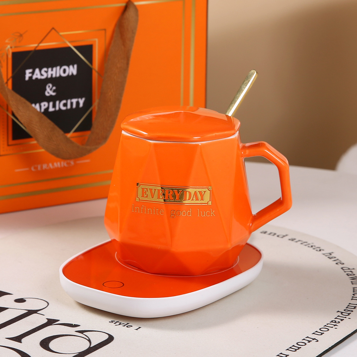 Evento Regalo de mano Taza cálida de cerámica Apertura de 55 grados Impresión de LOGOTIPO Taza de café publicitaria Caja de regalo de temperatura constante