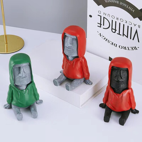 Creative stone figure villain Easter Island Moai personality funny mobile phone stand desktop living room decoration ornaments