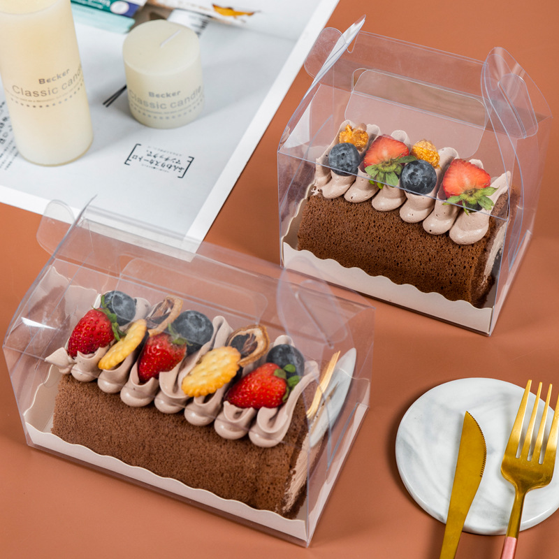 瑞士虎皮梦龙蛋糕卷包装盒整卷半卷透明手提西点慕斯蛋糕长条盒子