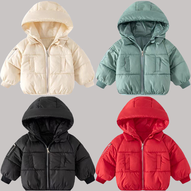 Ropa de algodón para niños, chaqueta de moda para niños, chaqueta de algodón caliente para niños con sombrero de otoño y invierno