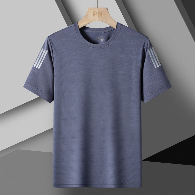 Camiseta de hielo transfronteriza para hombres de verano de tres barras de mangas cortas, secado rápido de mangas cortas transpirables, camisas deportivas sin quemar, moda