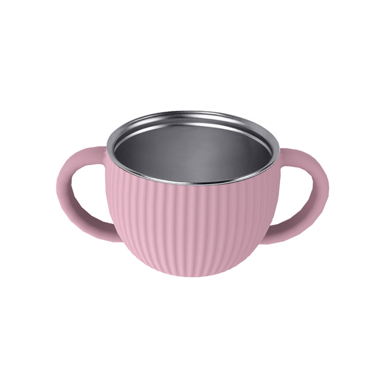 Venta directa de fábrica, vajilla infantil de silicona y acero inoxidable, juego de vajilla creativo de acero inoxidable, tazón de silicona infantil.