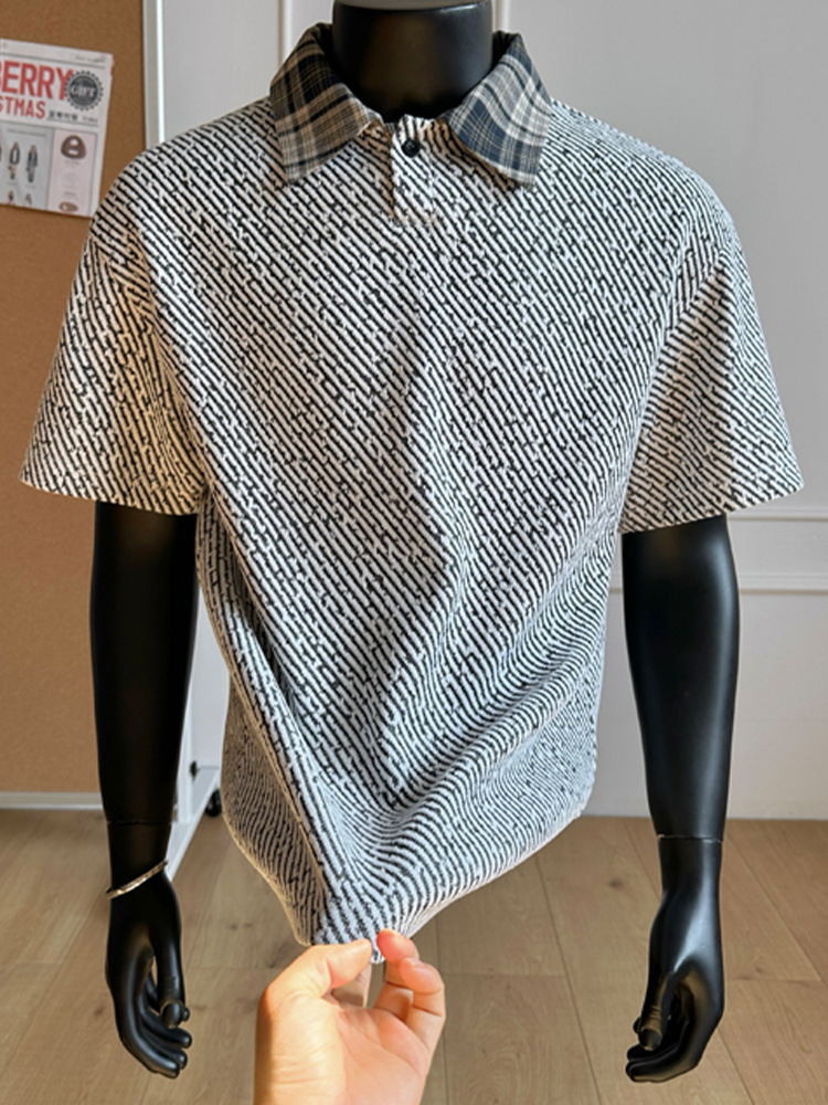 American Style Men's Plaid Patchwork Polo Shirt Short Sleeve_voghion.com