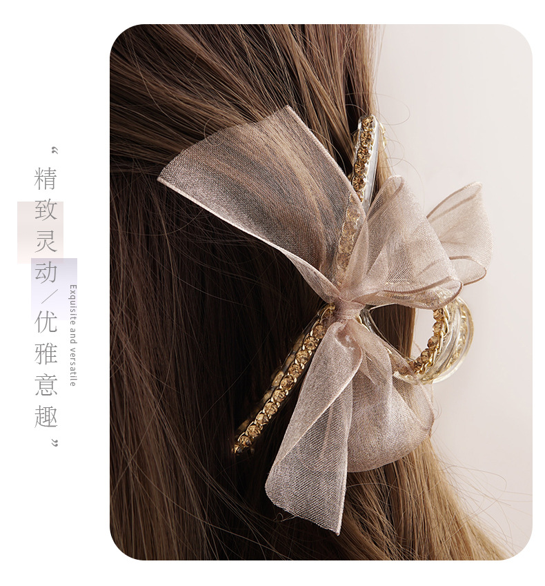 Wholesale Jewelry Rhinestone Mesh Bowknot Acrylic Hairpin Nihaojewelry display picture 2