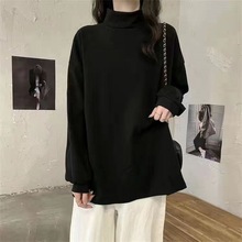 高领秋冬宽松休闲慵懒德绒打底衫女新款百搭设计保暖长袖拼接上衣