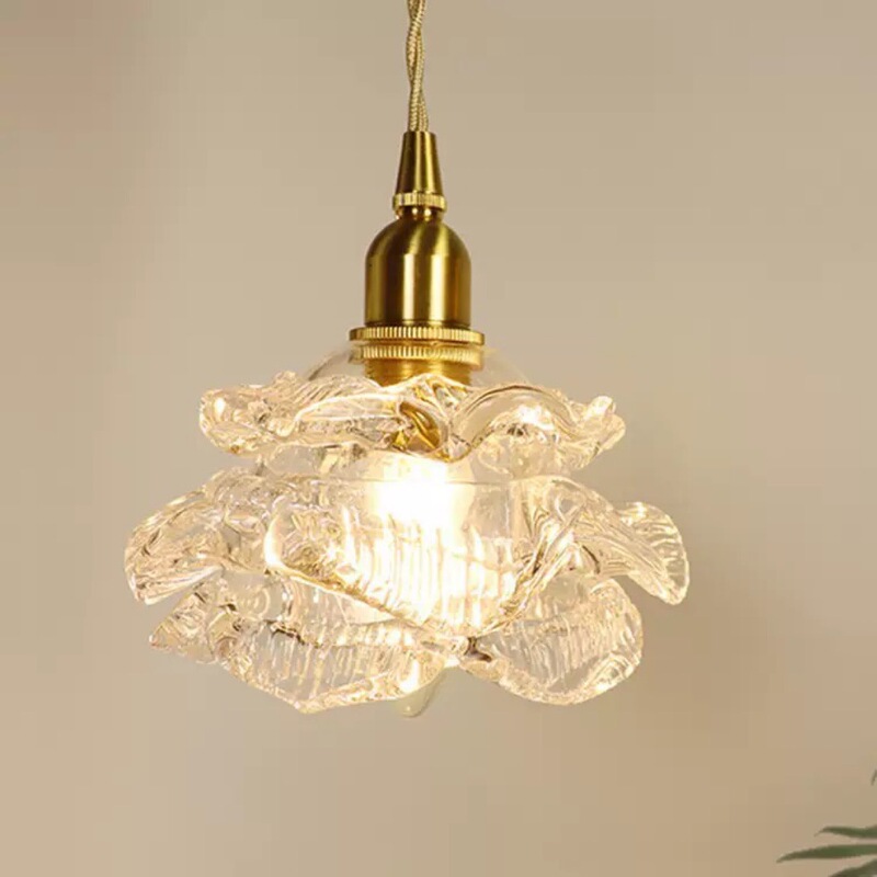 Vintage Light Luxury Rose Glass Chandelier Copper Living Room Background Bedroom Study Chandelier Restaurant Bar Table Lamp