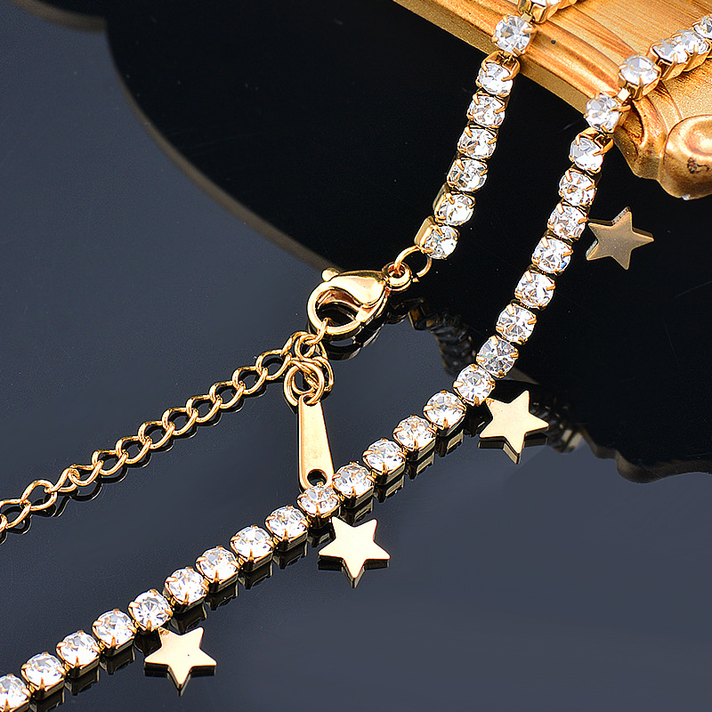 Fashion Star Titanium Steel Inlay Rhinestones Pendant Necklace 1 Piece