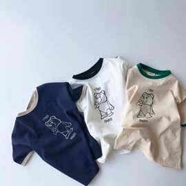 韩版婴幼童装春季卡通小熊纯棉T恤舒适百搭潮流韩范洋气短袖潮牌