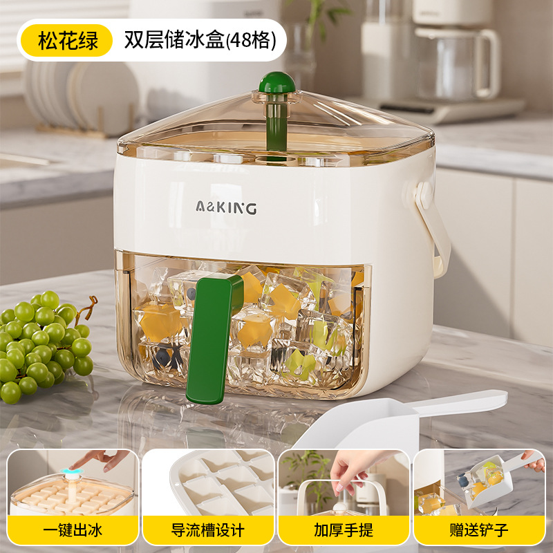 Presione la rejilla de hielo para congelar el molde de cubitos de hielo, refrigerador doméstico, artefacto de fabricación de hielo, caja de almacenamiento de hielo de gran capacidad, grado alimenticio, doble capa con tapa