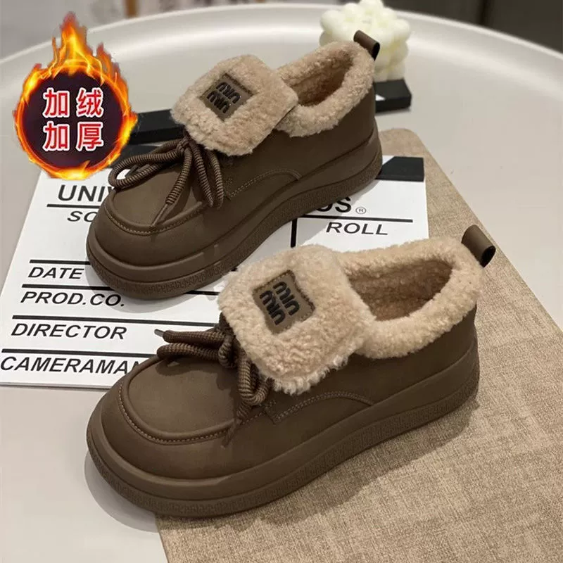 Толстого дна снежная хлопчатобумажная обувь женская осень-зима 2024 новая теплая допамин мелад бархат студенческая повседневная обувь