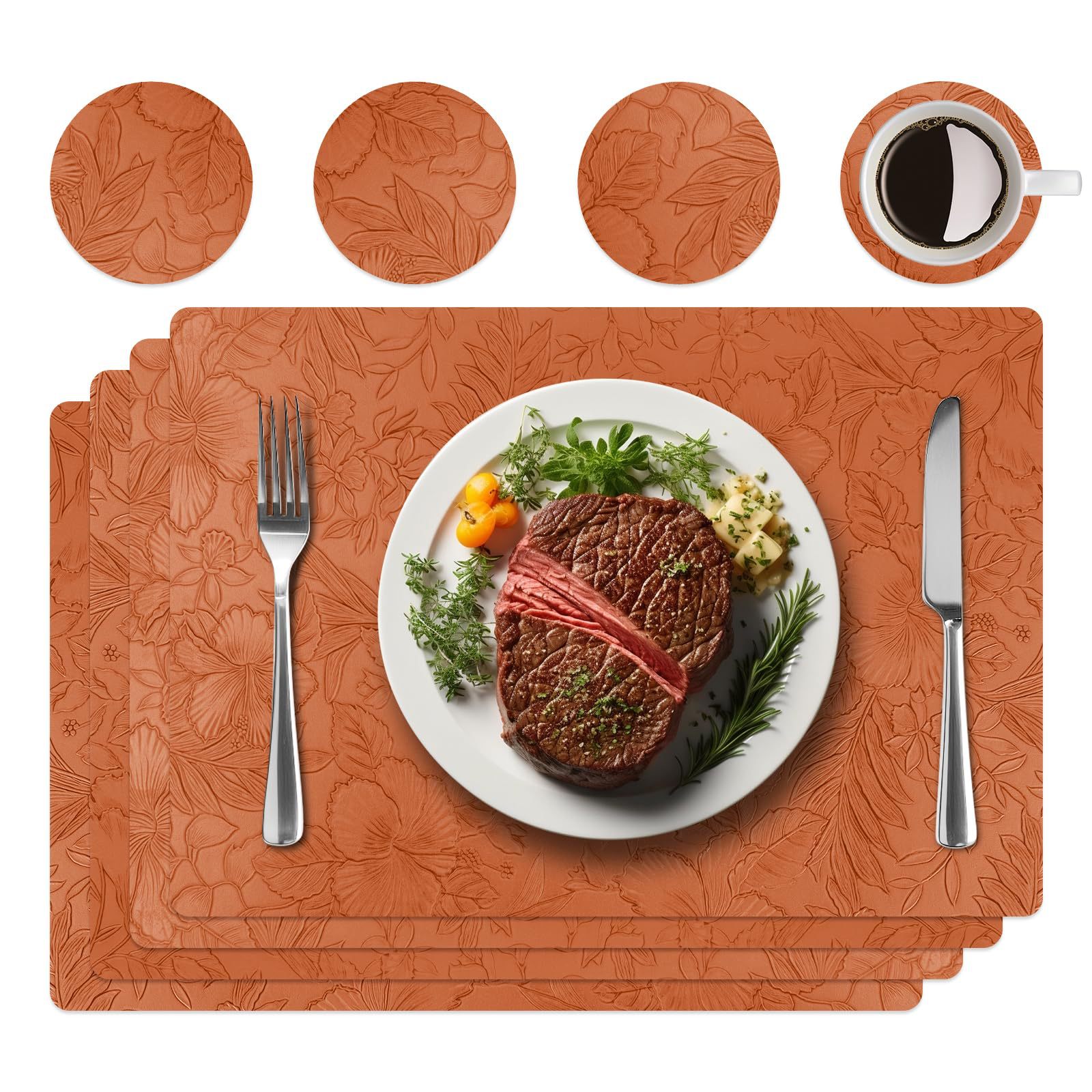 Flores en relieve almohadillas de cuero anti-deslizante almohadillas de pvc almohadillas de mesa de aislamiento térmico almohadillas de tazas de hotel doméstico transfronterizo