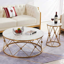 岩板茶几北欧简约酒店现代小客厅户型网红圆形不锈钢大理石桌