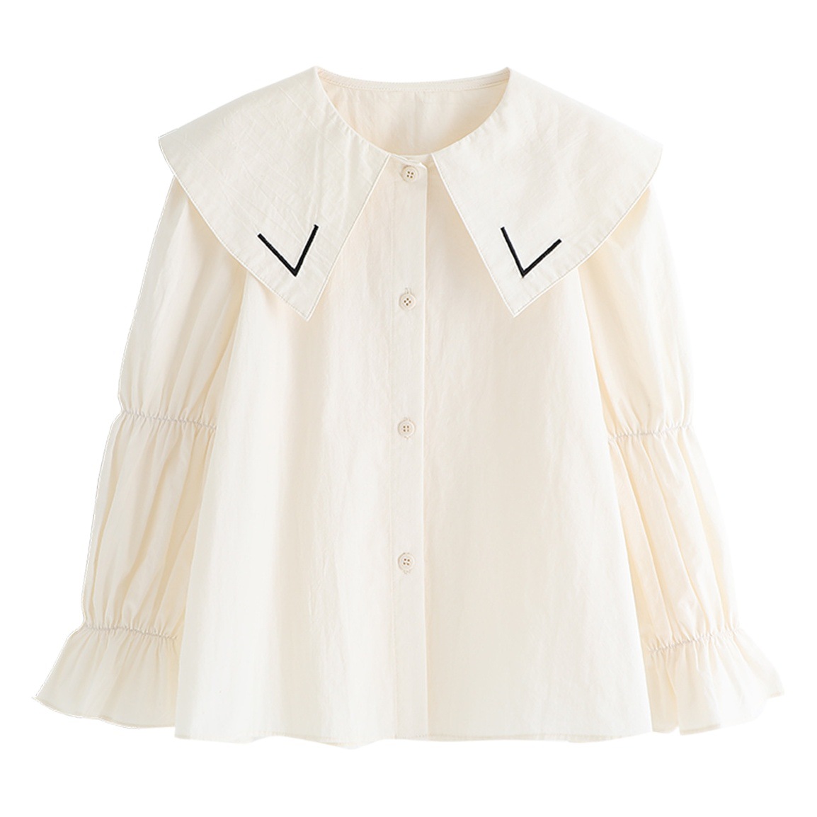 Estilo coreano dulce estilo solapa puff manga camisa de las niñas 2024 primavera nuevos niños todo-fósforo color sólido bebé camisa