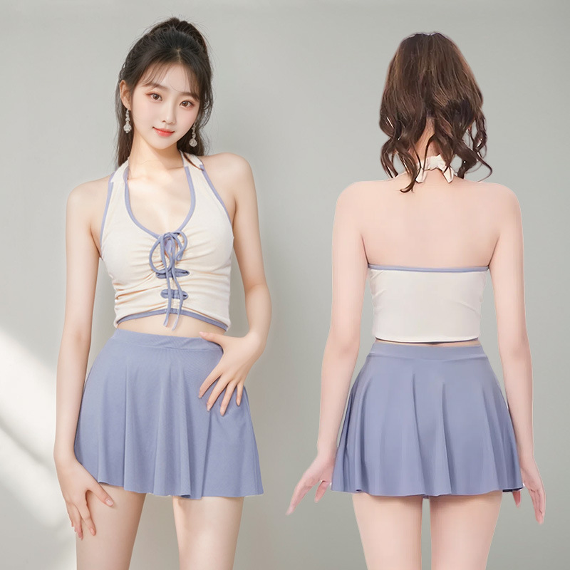 Trajes de baño para mujeres de verano nuevo conjunto de dos piezas dividido conservador vestido delgado sexy cuello termal trajes de baño