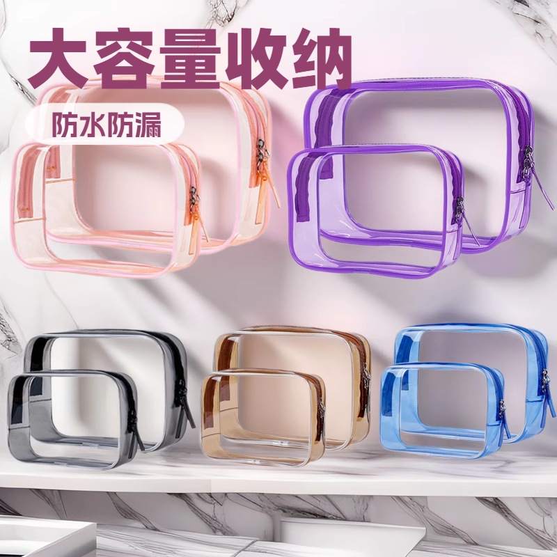 Transparent Cosmetic Bag Large Capacity Portable PVC Waterproof Toiletry Bag Travel Storage Bag Multifunctional 2-piece Set