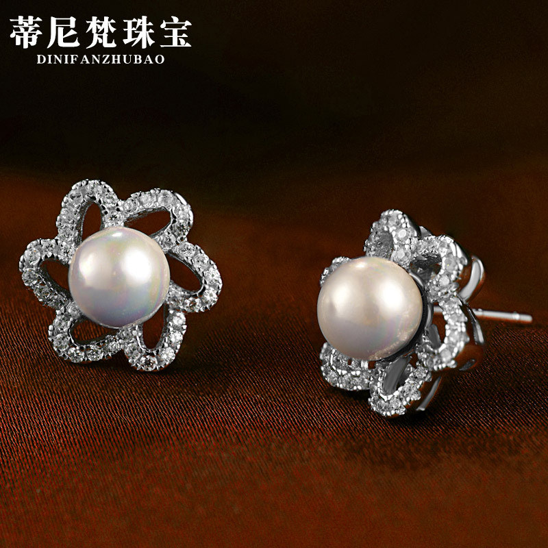 Estilo japonés y coreano de moda dulce flor de Plata Perla pendientes s925 plata esterlina con incrustaciones de circón pendientes para las mujeres al por mayor