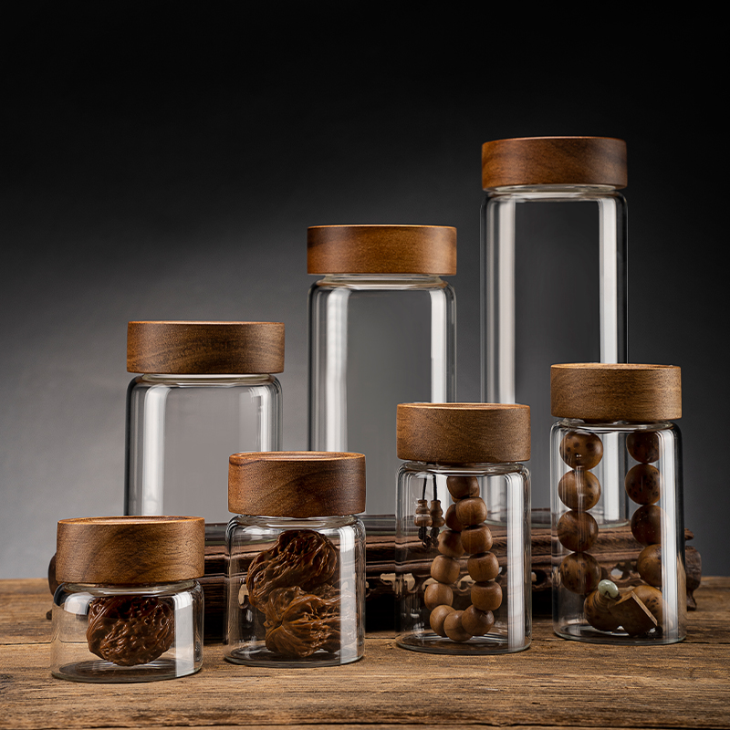Sealed Glass Jar for Storing Buddhist Beads, Walnut Bracelets, Dried Tangerine Peel, Figurines, Agarwood, Sandalwood, and Beads with a Zen Aesthetic