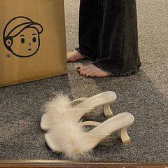 法式小凉拖外穿女鞋子2025年夏季新款粗跟不累脚晚风方头一字拖鞋