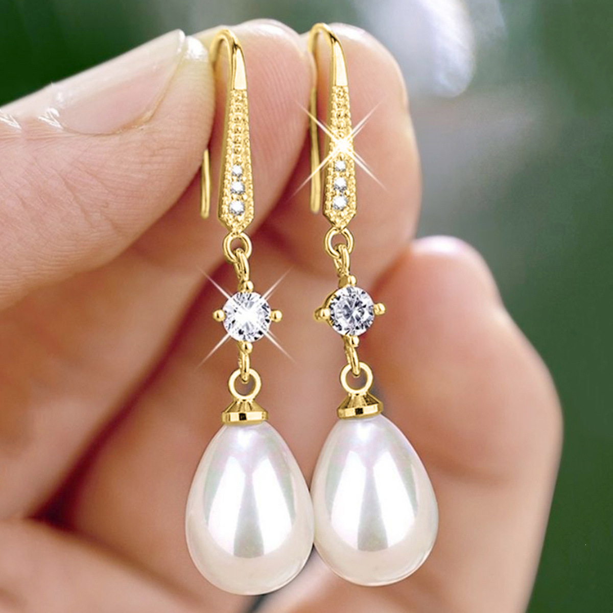 Cao Shi barroco pendientes de perlas artificiales en forma de gota elegantes pendientes de novia de boda festiva con diamantes incrustados para mujeres