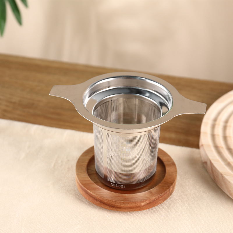 304不锈钢茶漏带盖过滤网格双耳茶漏咖啡漏泡茶器过滤器茶水分离