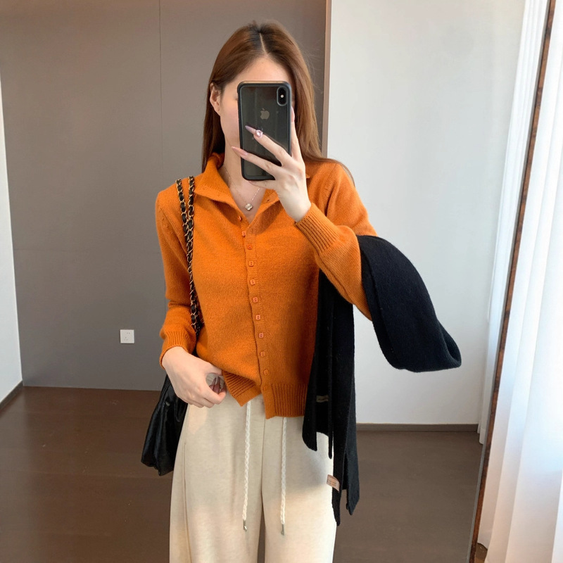 Korean Style 24-Count Wool and Rabbit Hair Blended Fluffy and Gentle Velvet Stand-Up Collar Square Button Knitted Cardigan for Women Autumn and Winter 25