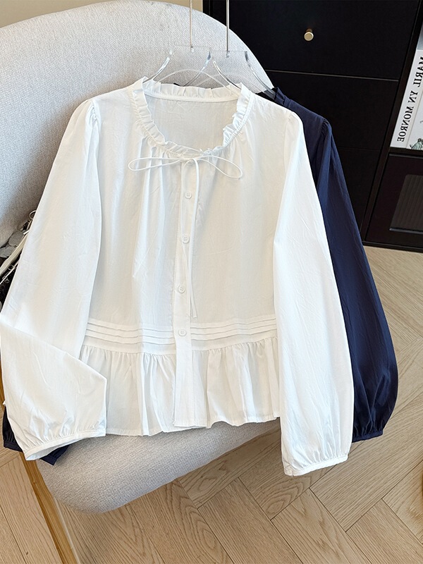 Lace Collar, Bow Tie, Long-Sleeved Shirt for Women, New Autumn Travel Wear, French Style and Beautiful Top