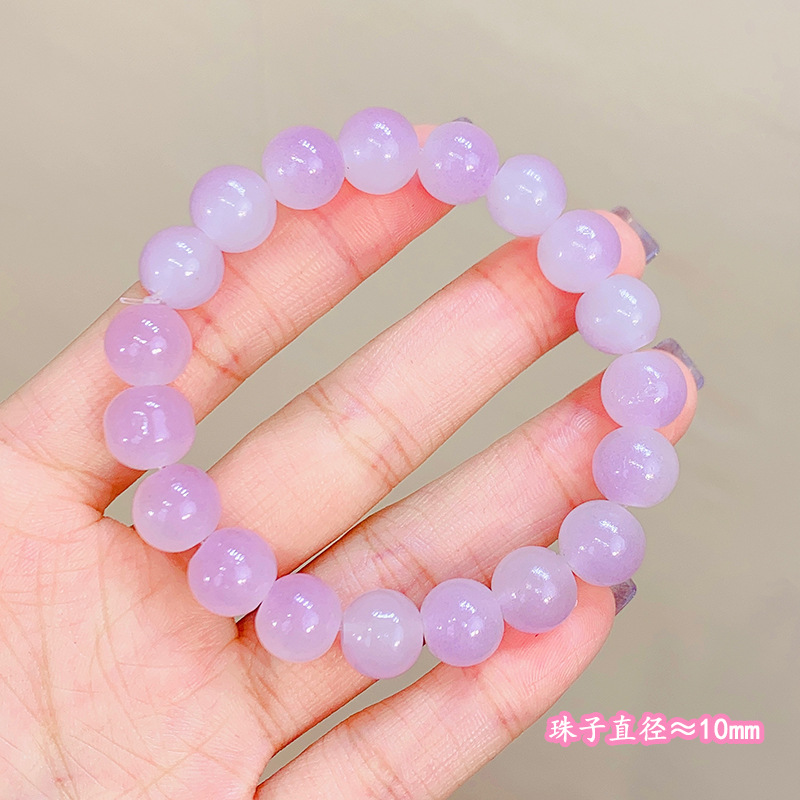 Crystal Glass Bracelet Female Ice Transparent Gradient round Beads Pliable Temperament Imitation White Plate Play Bracelet Student Bracelet Hand Jewelry