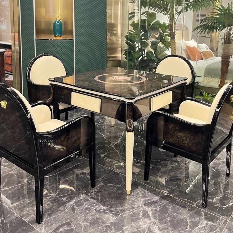 Máquina de mahjong automática para el hogar de lujo ligero, villa de lujo ligero italiano, mesa de comedor de madera maciza, juego de cartas, mesa de mahjong de doble uso